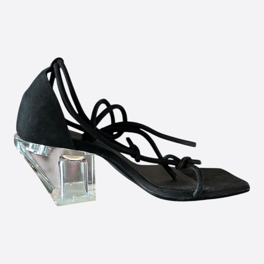 Rick Owens Black & Clear Leather Ankle-Wrap Sandals